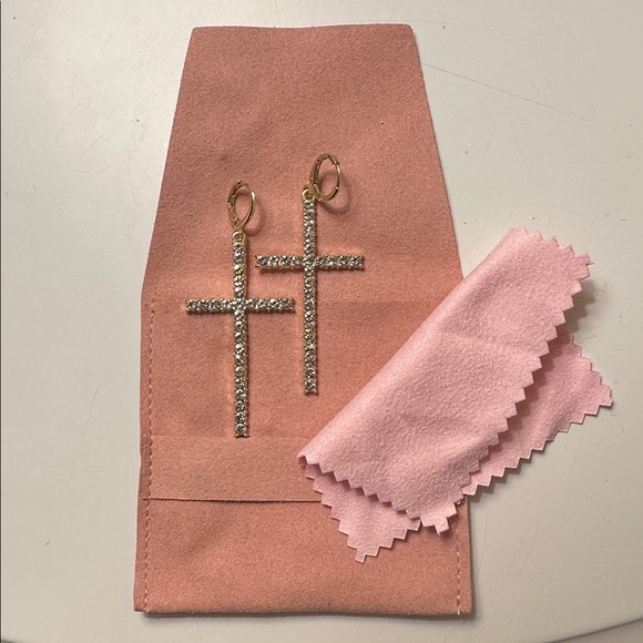 Gold and Rhinestone Cross Earrings - Picture 11 of 16